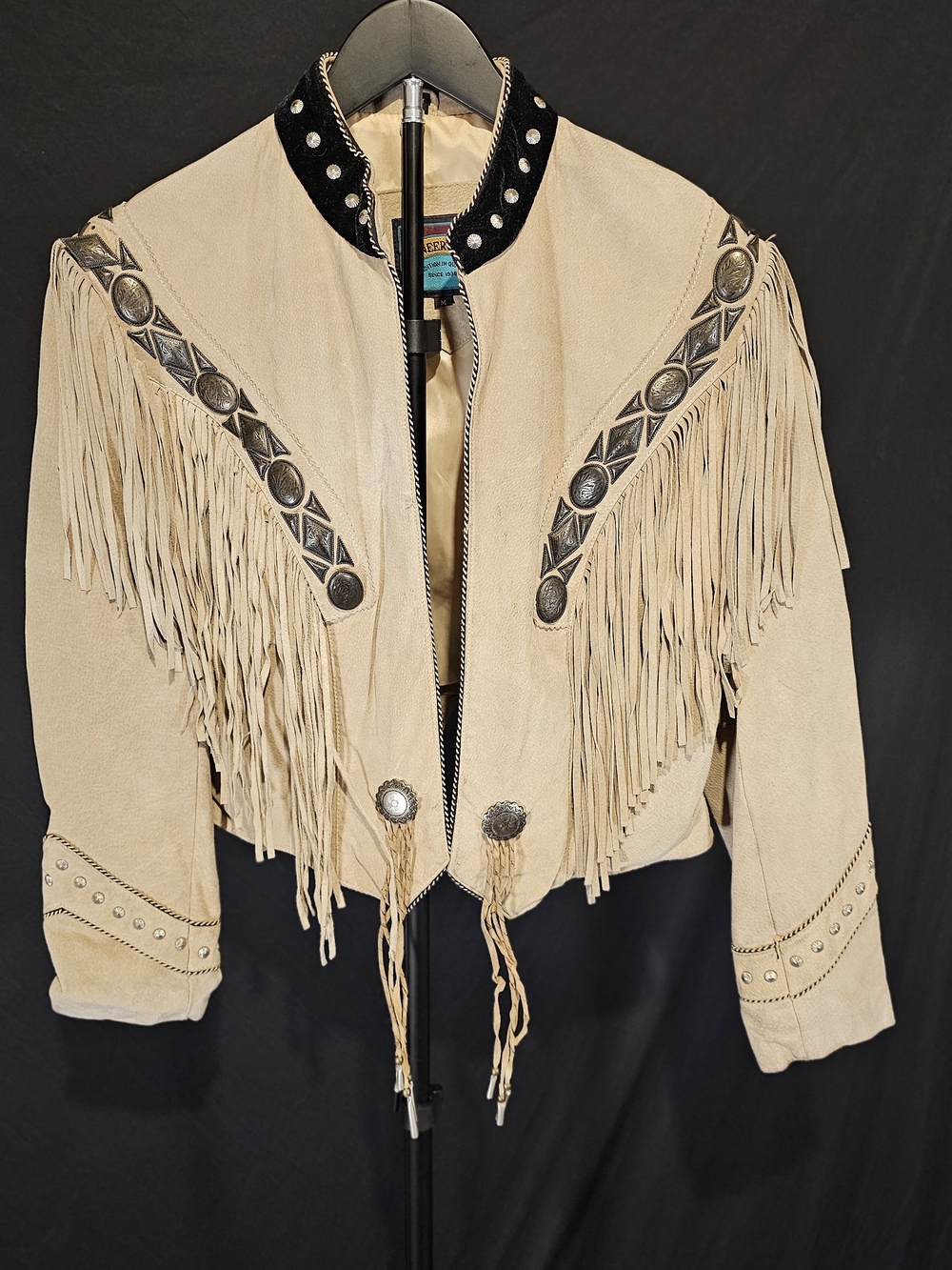 Pioneer Wear Genuine Leather Fringe Western Jacket Cream Concho M